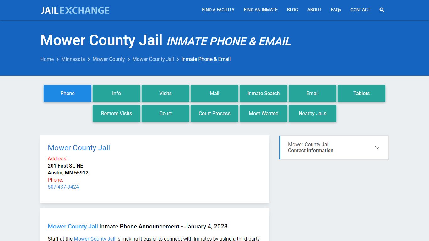 Inmate Phone - Mower County Jail, MN - Jail Exchange